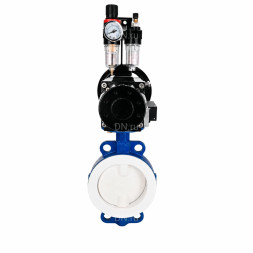 Затвор дисковый поворотный WBV3434Pf-2W-Fb-R Ду200 Ру16, корпус - углеродистая сталь WCB, диск - углеродистая сталь WCB, футерованный PTFE, уплотнение - PTFE, с пневмоприводом PA-DA-105-1, пневмораспределителем 4M310-08 AC220V и БПВ AFC2000