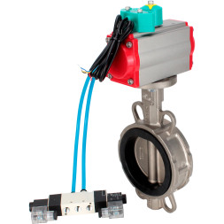 Затвор дисковый поворотный WBV3232N-2W-Fb-H Ду65 Ру16 корпус - нержавеющая сталь 316L, диск - нержавеющая сталь 316L, уплотнение - NBR, с пневмоприводом PA-DA-065, пневмораспределителем 4V320-08 AC220V и магнитным переключателем ALS200D