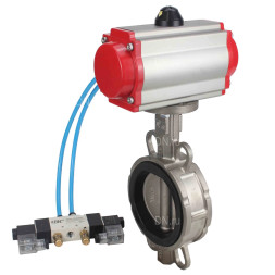 Затвор дисковый поворотный WBV3131N-2W-Fb-H Ду100 Ру16, корпус - нержавеющая сталь 304, диск - нержавеющая сталь 304, уплотнение - NBR, с пневмоприводом PA-SA-130 и пневмораспределителем 4V320-10 AC220V