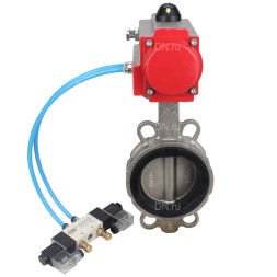 Затвор дисковый поворотный WBV3131N-2W-Fb-H Ду100 Ру16, корпус - нержавеющая сталь 304, диск - нержавеющая сталь 304, уплотнение - NBR, с пневмоприводом PA-SA-130 и пневмораспределителем 4V320-10 AC220V