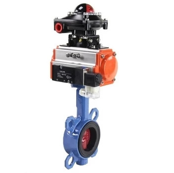 Затвор дисковый поворотный WBV1413E-2W-Fb-H Ду65 Ру16, корпус - чугун GGG50, диск - чугун GGG40, уплотнение - EPDM, с пневмоприводом PA-DA-065 двойного действия, с пневмораспределителем 4V320-10 AC220V, с БКВ APL-510N-EX в Перми