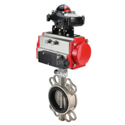 Затвор дисковый поворотный WBV3232E-2W-Fb-H Ду250 Ру16, корпус - нержавеющая сталь 316L, диск - нержавеющая сталь 316L, уплотнение - EPDM, с пневмоприводом PA-DA-140 двойного действия, с пневмораспределителем 4V320-08 AC220V, с БКВ APL-210N