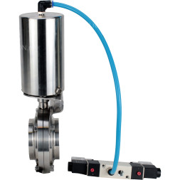 Затвор дисковый поворотный WBV3131S-2W-W-H Ду20 Ру10 под приварку, пищевая нержавеющая сталь 304, уплотнение – Silicon, с пневмоприводом PA-SA-85 и пневмораспределителем 4V320-08 AC220V