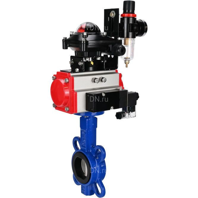 Затвор дисковый поворотный WBV1432N-2W-Fb-H Ду200 Ру16, корпус - чугун GGG50, диск - нержавеющая сталь 316L, уплотнение - NBR, с пневмоприводом PA-DA-130, пневмораспределителем 4M310-08 DC24V, БКВ APL-210N, БПВ AFC2000 в Перми