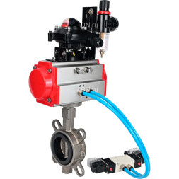 Затвор дисковый поворотный WBV3131N-2W-Fb-H Ду200 Ру16, корпус - нержавеющая сталь 304, диск - нержавеющая сталь 304, уплотнение - NBR, с пневмоприводом PA-DA-140, пневмораспределителем 4M320-10 AC220V, БКВ APL-210N и БПВ AFC2000
