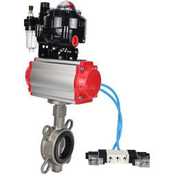 Затвор дисковый поворотный WBV3131N-2W-Fb-H Ду125 Ру16, корпус - нержавеющая сталь 304, диск - нержавеющая сталь 304, уплотнение - NBR, с пневмоприводом PA-DA-105, пневмораспределителем 4V320-10 AC220V, БКВ APL-510N EX и БПВ AFC2000