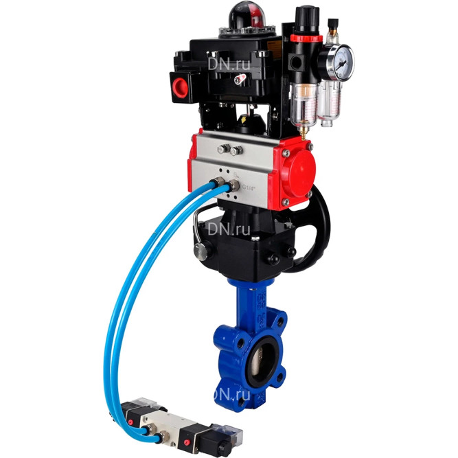 Затвор дисковый поворотный WBV1616E-2W-Fb-H Ду125 Ру16 LUG, корпус - чугун, диск - чугун, уплотнение - EPDM, с пневмоприводом PA-DA-105, пневмораспределителем 4M320-10 AC220V, ручным дублером MON3-700-T38-ISO, БКВ APL-410N EX и БПВ AFC2000 в Перми