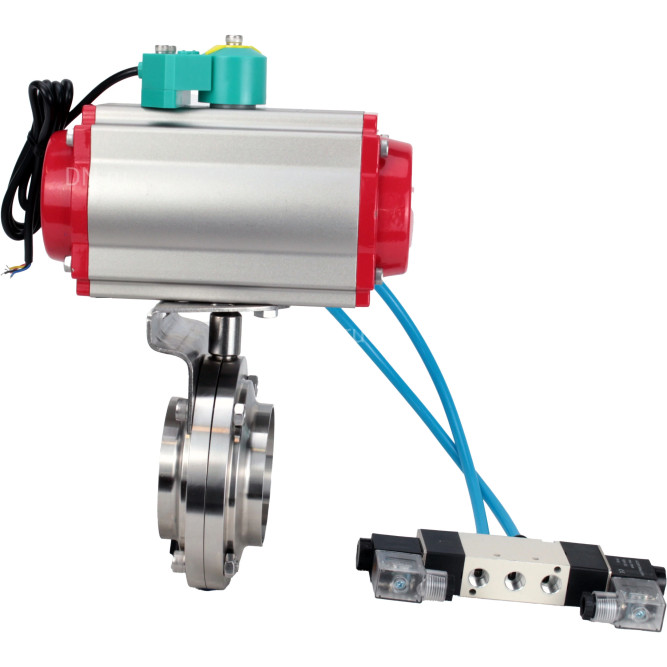 Затвор дисковый поворотный WBV3131S-2W-W-H Ду20 Ру10 под приварку, пищевая нержавеющая сталь 304, уплотнение - Silicon, с пневмоприводом PA-DA-052, пневмораспределителем 4V320-10 AC220V и магнитным переключателем ALS200D в Перми