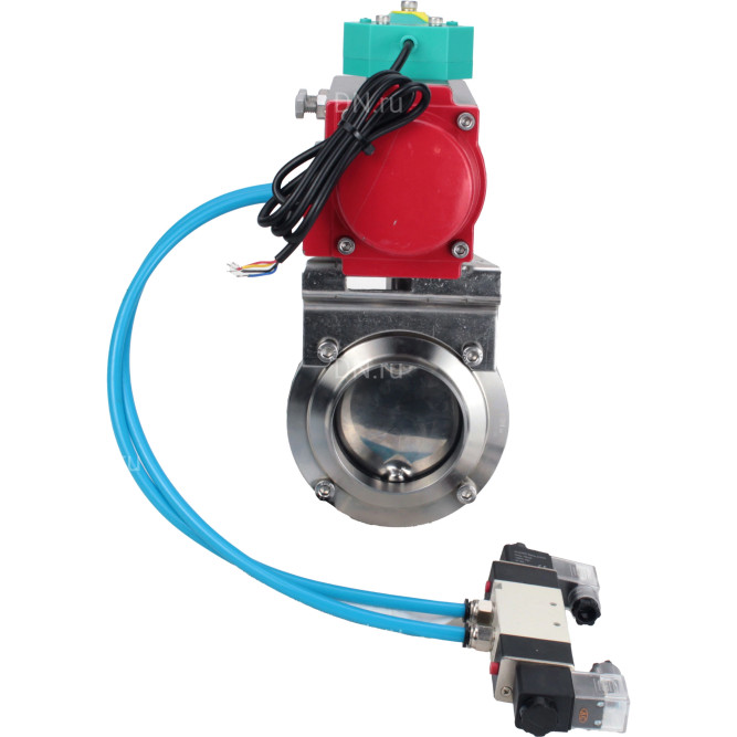 Затвор дисковый поворотный WBV3131S-2W-W-H Ду20 Ру10 под приварку, пищевая нержавеющая сталь 304, уплотнение - Silicon, с пневмоприводом PA-DA-052, пневмораспределителем 4V320-10 AC220V и магнитным переключателем ALS200D в Перми