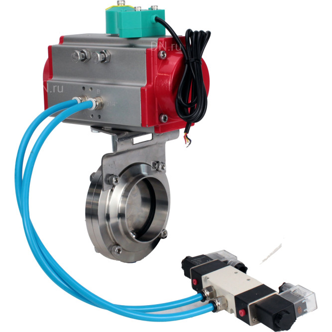 Затвор дисковый поворотный WBV3131S-2W-W-H Ду20 Ру10 под приварку, пищевая нержавеющая сталь 304, уплотнение - Silicon, с пневмоприводом PA-DA-052, пневмораспределителем 4V320-10 AC220V и магнитным переключателем ALS200D в Перми