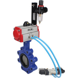 Затвор дисковый поворотный WBV1631E-2W-Fb-H Ду50 Ру16 LUG корпус - чугун QT450, диск - нержавеющая сталь 304, уплотнение - EPDM, с пневмоприводом PA-DA-065, пневмораспределителем 4V320-08 AC220V и БПВ AFC2000