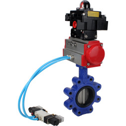 Затвор дисковый поворотный WBV1631E-2W-Fb-H Ду150 Ру16 LUG корпус - чугун QT450, диск - нержавеющая сталь 304, уплотнение - EPDM, с пневмоприводом PA-DA-105, пневмораспределителем 4V320-10 AC220V и БКВ APL-410N EX