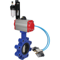 Затвор дисковый поворотный WBV1616E-2W-Fb-H Ду65 Ру16 LUG корпус - чугун QT450, диск - чугун QT450, уплотнение - EPDM, с пневмоприводом PA-SA-105, пневмораспределителем 4V320-08 AC220V и БПВ AFC2000
