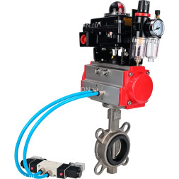 Затвор дисковый поворотный WBV3131N-2W-Fb-H Ду100 Ру16, корпус - нержавеющая сталь 304, диск - нержавеющая сталь 304, уплотнение - NBR, с пневмоприводом PA-DA-083, пневмораспределителем 4M320-08 AC220V, БКВ APL-410N EX и БПВ AFC2000