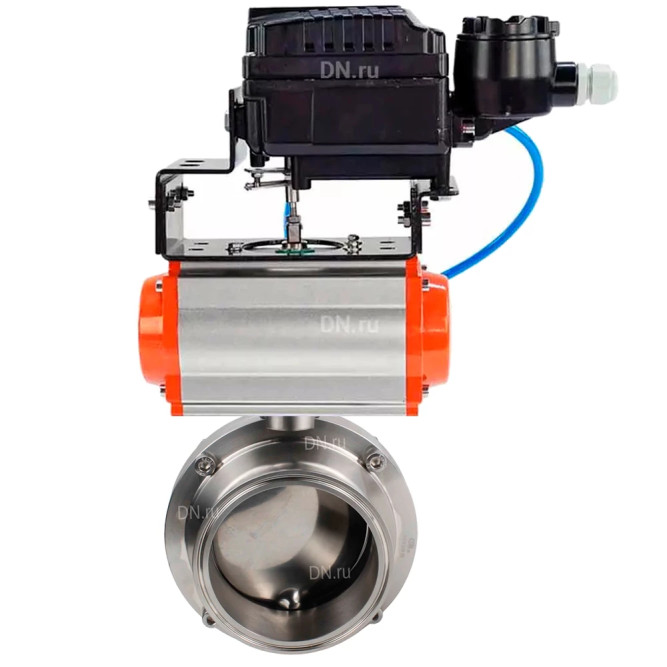 Затвор дисковый поворотный кламповый WBV3131S-2W-C-H Ду25 Ру10 корпус - пищевая нержавеющая сталь 304, уплотнение – Silicon, с пневмоприводом PA-DA-052 и позиционером YT-1000RSN без обратной связи в Перми