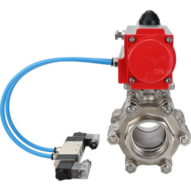 Кран шаровой BV3232P(3pc)-FP-SW-ISO-H Ду80 Ру63 полнопроходной, корпус - нержавеющая сталь SS316, под приварку, с пневмоприводом PA-DA-105, пневмораспределителем 4V320-10 AC220V в Перми