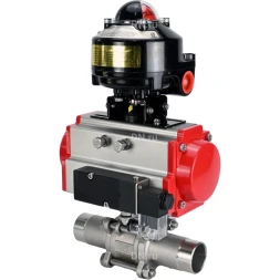 Кран шаровой BV3131P(3pc)-FP-W-ISO-H LONG Ду65 Ру25 полнопроходной, корпус - нержавеющая сталь 304, уплотнение - PTFE, под приварку, с пневмоприводом PA-DA-083, пневмораспределителем 4M310-08 DC24V и БКВ APL-510N EX
