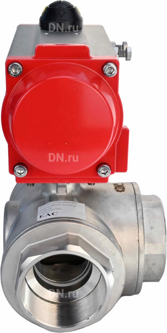 Кран шаровой BV3232P(4pc)-SP-3WL-T-ISO-H Ду32 Ру63 стандартнопроходной L-тип, трехходовой, нержавеющая сталь SS316, внутренняя резьба, уплотнение - PTFE, с пневмоприводом PA-SA-65 с возвратными пружинами в Перми