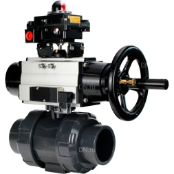 Кран шаровой BV4242E-FP-GRM-ISO Дн65 Ру10 полнопроходной, корпус - НПВХ, шар - НПВХ, уплотнение - EPDM, с пневмоприводом PA-DA-105-1, пневмораспределителем 4M310-08 AC220V и БКВ APL-410N EX