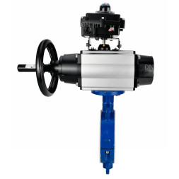 Затвор дисковый поворотный WBV3434Pf-2W-Fb-R Ду150 Ру16, корпус - углеродистая сталь WCB, диск - углеродистая сталь WCB, футерованный PTFE, уплотнение - PTFE, с пневмоприводом PA-DA-105-1, пневмораспределителем 4M310-08 AC220V и БКВ APL-410N EX