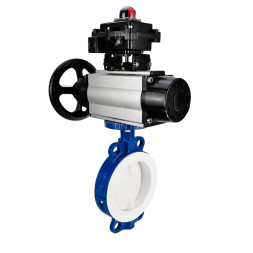 Затвор дисковый поворотный WBV3434Pf-2W-Fb-R Ду150 Ру16, корпус - углеродистая сталь WCB, диск - углеродистая сталь WCB, футерованный PTFE, уплотнение - PTFE, с пневмоприводом PA-DA-105-1, пневмораспределителем 4M310-08 AC220V и БКВ APL-410N EX