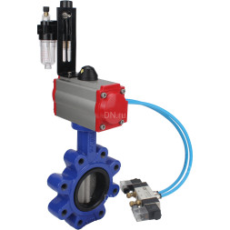 Затвор дисковый поворотный WBV1631E-2W-Fb-H Ду80 Ру16 LUG корпус - чугун QT450, диск - нержавеющая сталь 304, уплотнение - EPDM, с пневмоприводом PA-DA-083, пневмораспределителем 4V320-08 AC220V и БПВ AFC2000