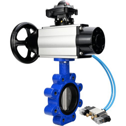 Затвор дисковый поворотный WBV1631E-2W-Fb-H Ду150 Ру16 LUG корпус - чугун QT450, диск - нержавеющая сталь 304, уплотнение - EPDM, с пневмоприводом PA-DA-105-1, пневмораспределителем 4V320-08 AC220V и БКВ APL-210N