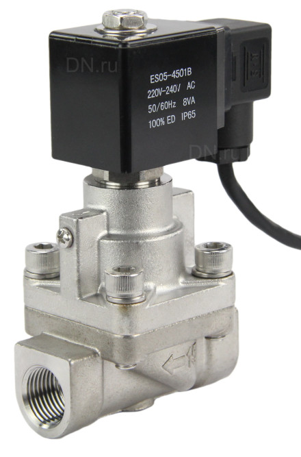 Клапан электромагнитный на высокое давление VS931-PT-NC-220VAC 1 1/4″ Ду32 Ру6-80 соленоидный двухходовой поршневой, корпус - нержавеющая сталь 304, уплотнение - PTFE, резьбовой, пилотного действия, нормально закрытый, катушка - 220В в Перми