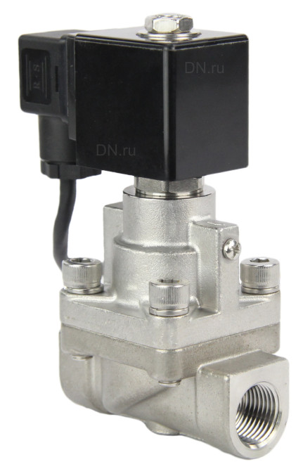 Клапан электромагнитный на высокое давление VS931-PT-NC-220VAC 1 1/4″ Ду32 Ру6-80 соленоидный двухходовой поршневой, корпус - нержавеющая сталь 304, уплотнение - PTFE, резьбовой, пилотного действия, нормально закрытый, катушка - 220В в Перми