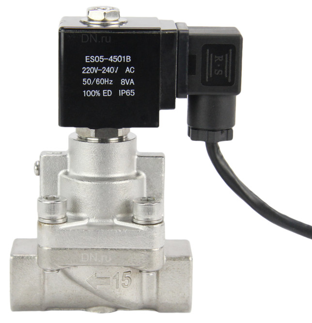 Клапан электромагнитный на высокое давление VS931-PT-NC-220VAC 1 1/4″ Ду32 Ру6-80 соленоидный двухходовой поршневой, корпус - нержавеющая сталь 304, уплотнение - PTFE, резьбовой, пилотного действия, нормально закрытый, катушка - 220В в Перми