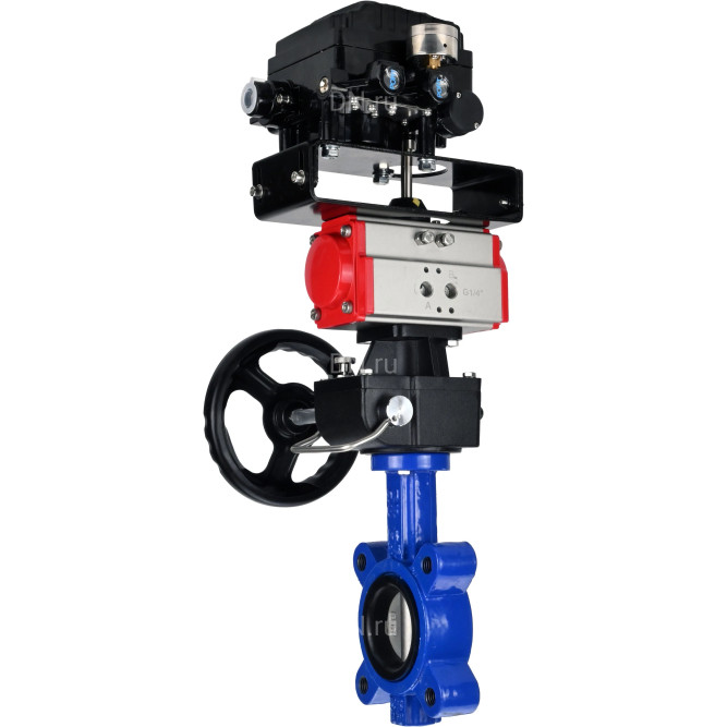 Затвор дисковый поворотный WBV1631E-2W-Fb-H Ду150 Ру16 LUG корпус - чугун QT450, диск - нержавеющая сталь 304, уплотнение - EPDM, с пневмоприводом PA-DA-105, редуктором MON3-700-T38-ISO и позиционером YT-1000RSN без обратной связи в Перми