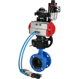 Затвор дисковый поворотный WBV1313E-2W-F-H Ду125 Ру16 фланцевый, корпус - чугун GGG40, диск - чугун GGG40, EPDM, с пневмоприводом PA-DA-130, пневмораспределителем 4V320-10 AC220V, БКВ APL-210N, ручным дублером MON1-250-T26-ISO и БПВ AFC2000