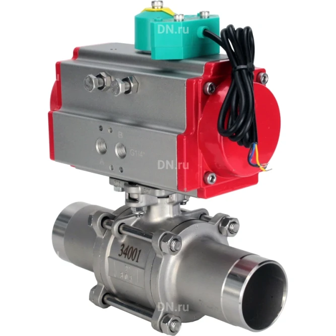 Кран шаровой BV3131P(3pc)-FP-W-ISO-H LONG Ду40 Ру40 полнопроходной, корпус - нержавеющая сталь 304, уплотнение - PTFE, под приварку, с пневмоприводом PA-DA-065 и магнитным переключателем ALS200D в Перми