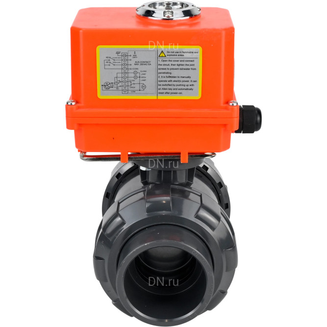 Кран шаровой BV4242E-FP-GRM-ISO Дн20 Ру10 полнопроходной, корпус - НПВХ, шар - НПВХ, уплотнение - EPDM, с электроприводом QT-N-003EM-O1-220VAC-У1 MINI в Перми