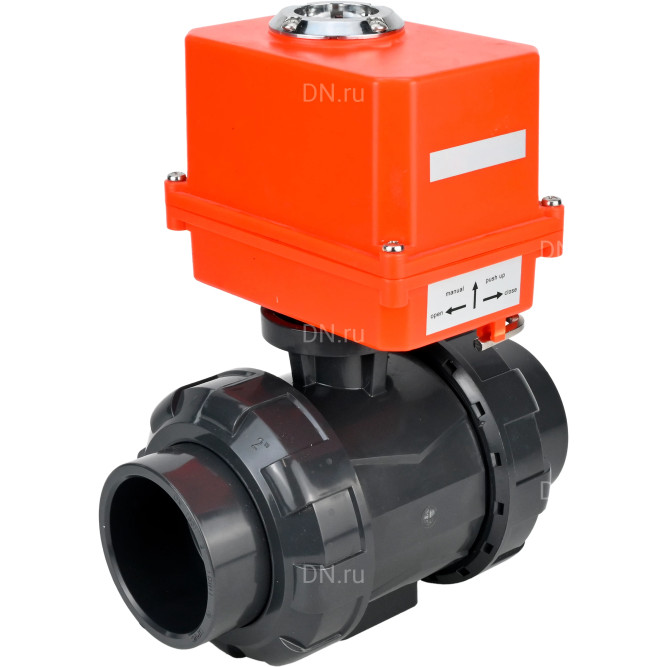 Кран шаровой BV4242E-FP-GRM-ISO Дн20 Ру10 полнопроходной, корпус - НПВХ, шар - НПВХ, уплотнение - EPDM, с электроприводом QT-N-003EM-O1-220VAC-У1 MINI в Перми