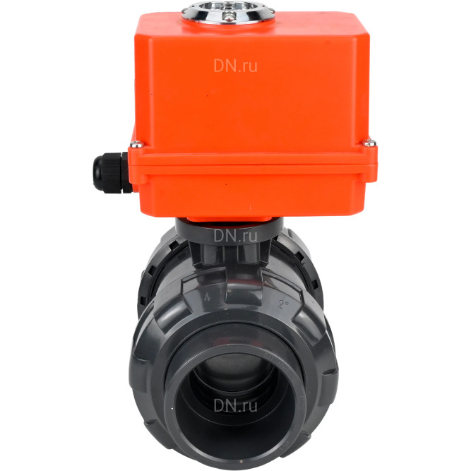 Кран шаровой BV4242E-FP-GRM-ISO Дн20 Ру10 полнопроходной, корпус - НПВХ, шар - НПВХ, уплотнение - EPDM, с электроприводом QT-N-003EM-O1-220VAC-У1 MINI в Перми