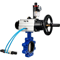 Затвор дисковый поворотный WBV1616E-2W-Fb-H Ду125 Ру16 LUG, корпус - чугун QT450, диск - чугун QT450, уплотнение - EPDM, с пневмоприводом PA-DA-105-1, пневмораспределителем 4M320-08 AC220V и БПВ AFC2000