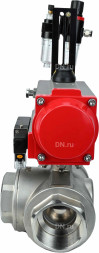 Кран шаровой BV3232P(4pc)-SP-3WL-T-ISO-H Ду40 Ру63 стандартнопроходной трехходовой L-тип, нержавеющая сталь SS316, внутренняя резьба, уплотнение - PTFE, с пн.приводом PA-DA-065 c пн.распределителем 4M310-08 DC24V и БПВ AFC2000