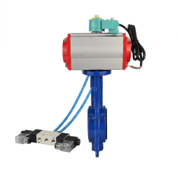 Затвор дисковый поворотный WBV1132N-2W-Fb-H Ду50 Ру16 корпус - чугун GG25, диск - нержавеющая сталь 316L, уплотнение - NBR, с пневмоприводом PA-SA-083, пневмораспределителем 4V320-10 AC220V и магнитным переключателем ALS200D