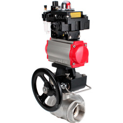 Кран шаровой BV3232P(4pc)-SP-3WL-T-ISO-H Ду20 Ру63 стандартнопроходной 3-ходовой L-тип, нерж.сталь SS316, внутренняя резьба, PTFE, пн.привод PA-DA-052, пн.распределит 4M310-08 DC24V, БКВ APL-410N EX, ручной дублер MON1-250-T26-ISO и БПВ AFC2000