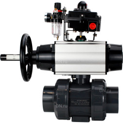 Кран шаровой BV4242E-FP-GRM-ISO Дн15 Ру10 полнопроходной, корпус - НПВХ, шар - НПВХ, уплотнение - EPDM, с пневмоприводом PA-DA-105-1, пневмораспределителем 4M310-08 DC24V, БКВ APL-410N EX и БПВ AFC2000