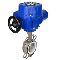 Затвор дисковый поворотный WBV3232P-2W-Fb-H Ду125 Ру16, корпус - нержавеющая сталь 316L, диск - нержавеющая сталь 316L, уплотнение - PTFE, с электроприводом QT-N-020M-O2-380VAC-У1 380В