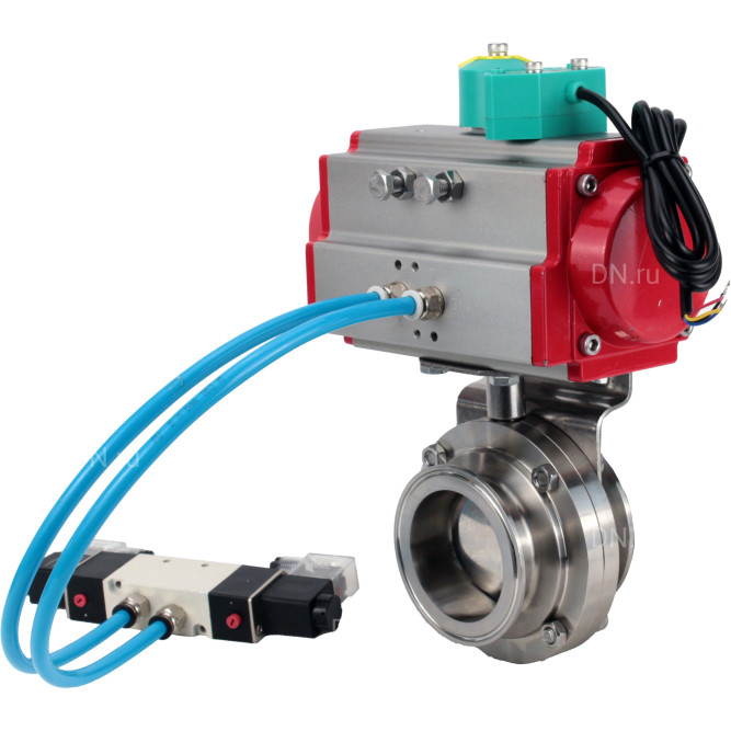 Затвор дисковый поворотный кламповый WBV3131S-2W-C-H Ду80 Ру10 корпус - пищевая нержавеющая сталь 304, уплотнение - Silicon, с пневмоприводом PA-DA-052, пневмораспределителем 4V320-08 AC220V и магнитным переключателем ALS200D в Перми