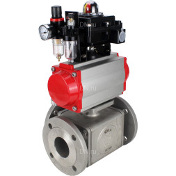 Кран шаровой BV3232P(4pc)-FP-3WL-F Ду20 Ру16 полнопроходной трехходовой, фланцевый, корпус - нержавеющая сталь SS316, с пневмоприводом PA-DA-052 двойного действия, пневмораспределителем 4M310-08 DC24V, БКВ APL-410N EX и БПВ AFC2000