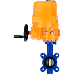 Затвор дисковый поворотный WBV1631E-2W-Fb-H Ду100 Ру16 LUG межфланцевый, корпус - чугун QT450, диск - нержавеющая сталь 304, уплотнение - EPDM, с электроприводом QT-EX-010EM-O2-220VAC-У1 220В