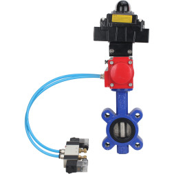 Затвор дисковый поворотный WBV1616E-2W-Fb-H Ду65 Ру16 LUG корпус - чугун QT450, диск - чугун QT450, уплотнение - EPDM, с пневмоприводом PA-DA-065, пневмораспределителем 4V320-10 AC220V и БКВ APL-410N EX
