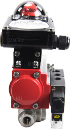 Кран шаровой BV3232P(4pc)-SP-3WL-T-ISO-H Ду25 Ру63 стандартнопроходной трехходовой L-тип, нерж. сталь SS316, внутренняя резьба, уплотнение - PTFE, пн.приводом PA-DA-052, пн.распределителем 4M310-08 AC220V и БКВ APL-210N