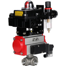 Кран шаровой BV3232P(4pc)-SP-3WL-T-ISO-H Ду10 Ру63 стандартнопроходной трехходовой L-тип, нержавеющая сталь SS316, внутренняя резьба, PTFE, пн.приводом PA-SA-052, пн.распределителем 4M310-08 AC220V, БКВ APL-410N EX и БПВ AFC2000