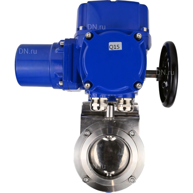 Затвор дисковый поворотный WBV3131S-2W-W-H Ду65 Ру10 под приварку, корпус - пищевая нержавеющая сталь 304, уплотнение - Silicon, с электроприводом QT-N-005M-O2-220VAC-У1 с моментной муфтой и штурвалом в Перми