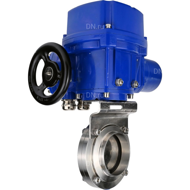Затвор дисковый поворотный WBV3131S-2W-W-H Ду65 Ру10 под приварку, корпус - пищевая нержавеющая сталь 304, уплотнение - Silicon, с электроприводом QT-N-005M-O2-220VAC-У1 с моментной муфтой и штурвалом в Перми
